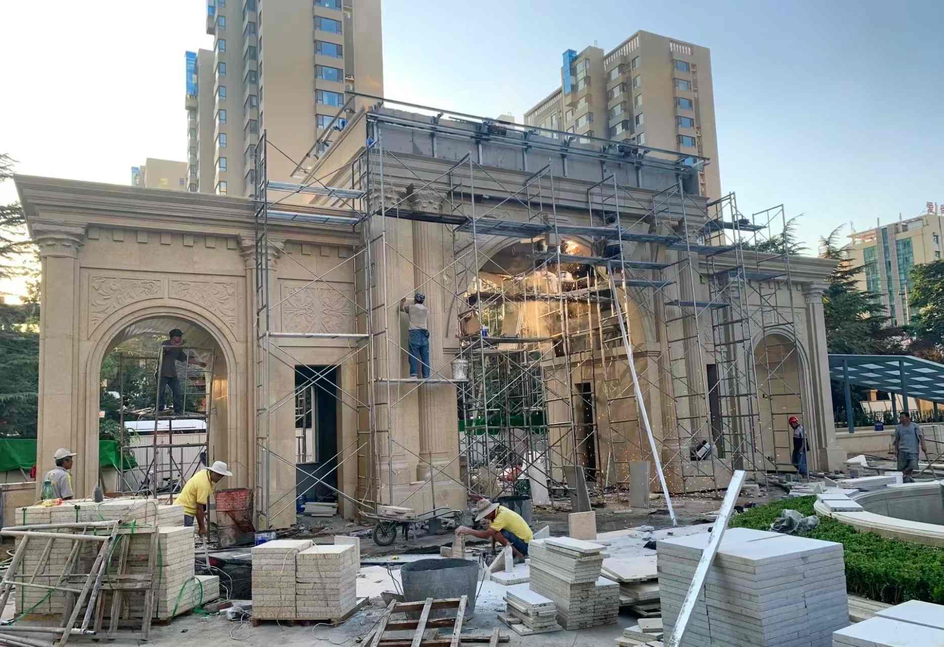 邯郸 黄金麻荔枝面花岗岩小区门楼外墙干挂