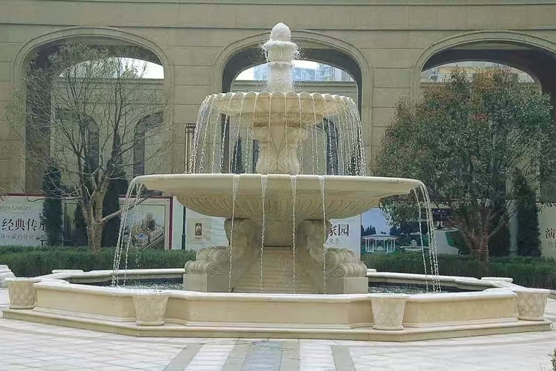 邯郸 黄金麻花岗岩异型加工——户外庭院石雕流水喷泉
