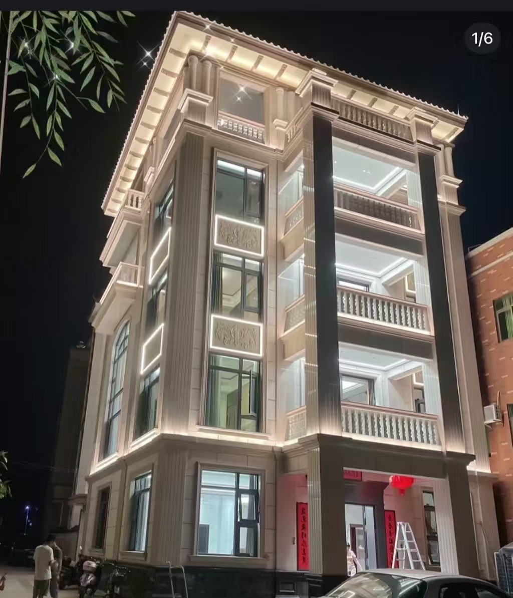 邯郸 芝麻白花岗岩别墅外墙夜间效果